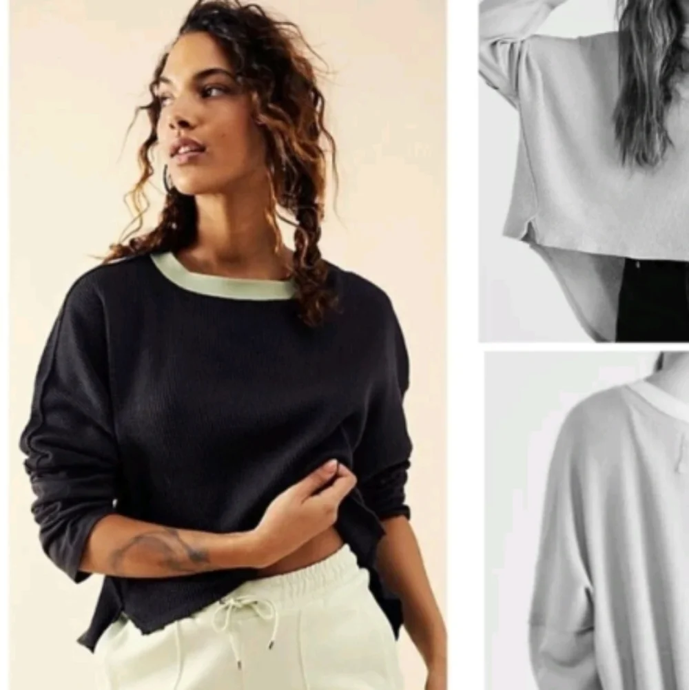 free people We The Free jayson ringer black long sleeve Thermal tee sz M